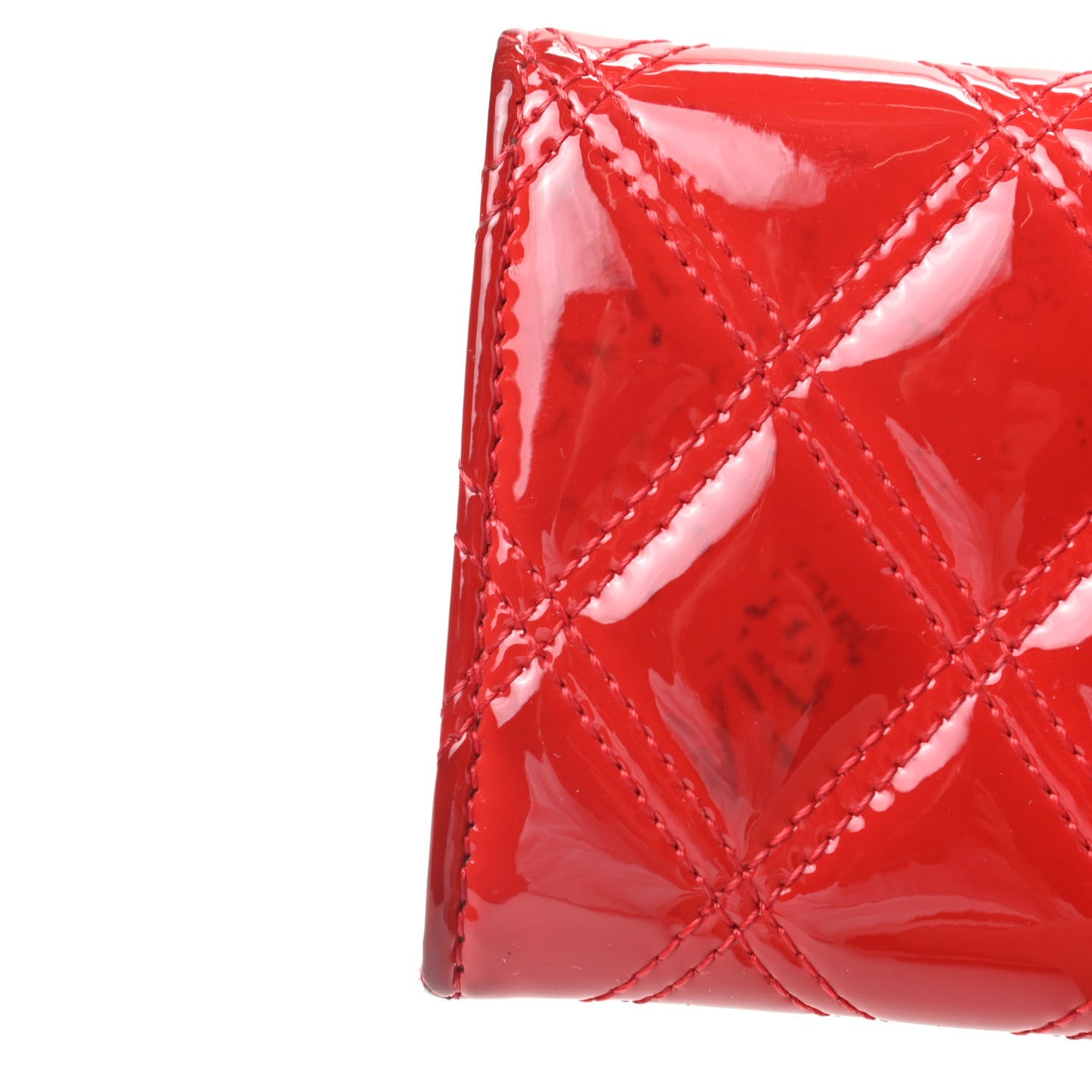 Patent Quilted Double Stitched Flap Card Holder Red