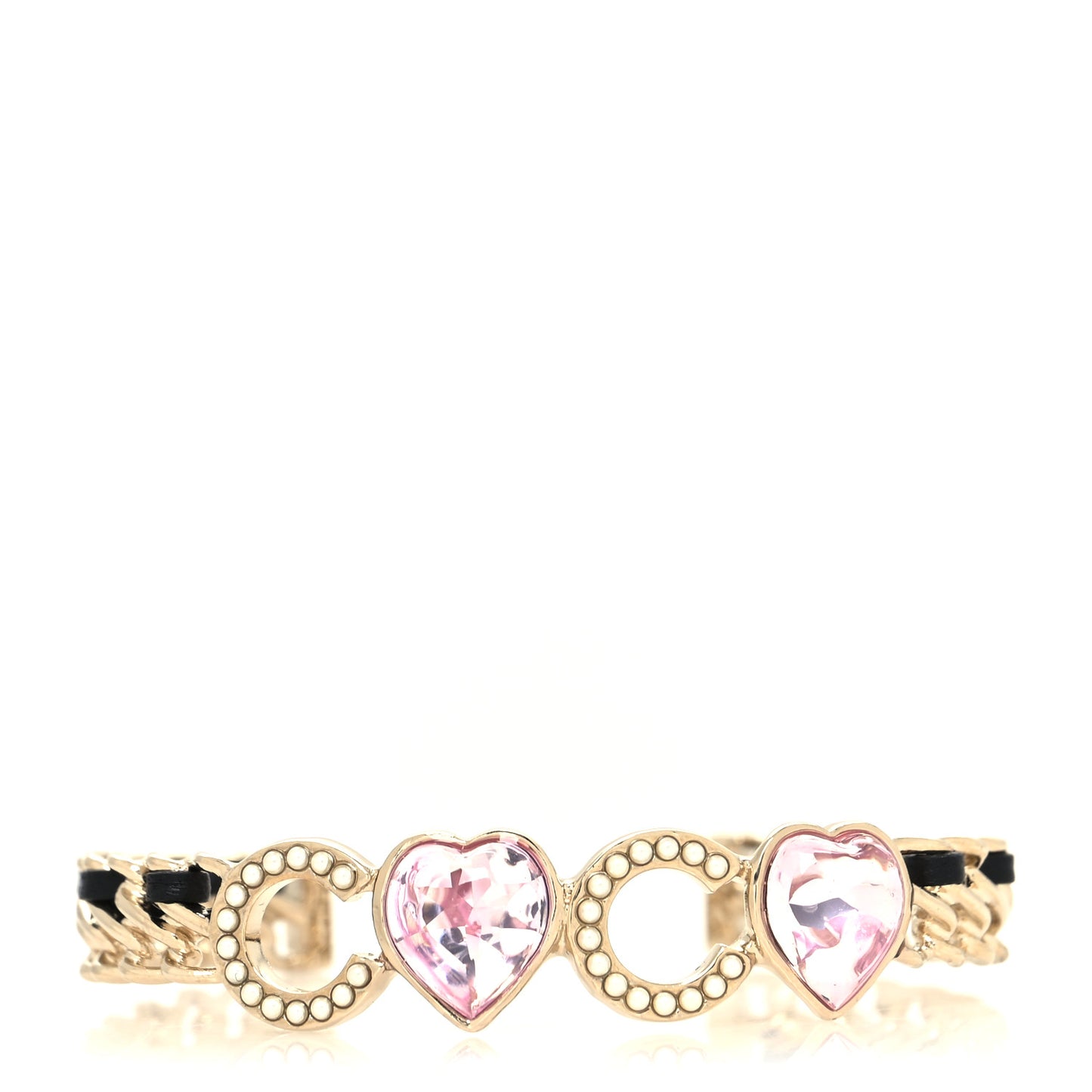 Crystal Pearl Coco Heart Chain Cuff Bracelet S Pink