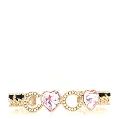 Chanel Crystal Pearl Coco Heart Chain Cuff Bracelet S Pink 1 of 5