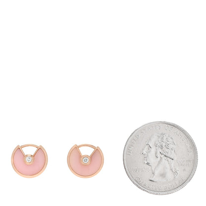 Cartier 18K Pink Gold Diamond Pink Opal Amulette de Cartier Earrings 2 of 5