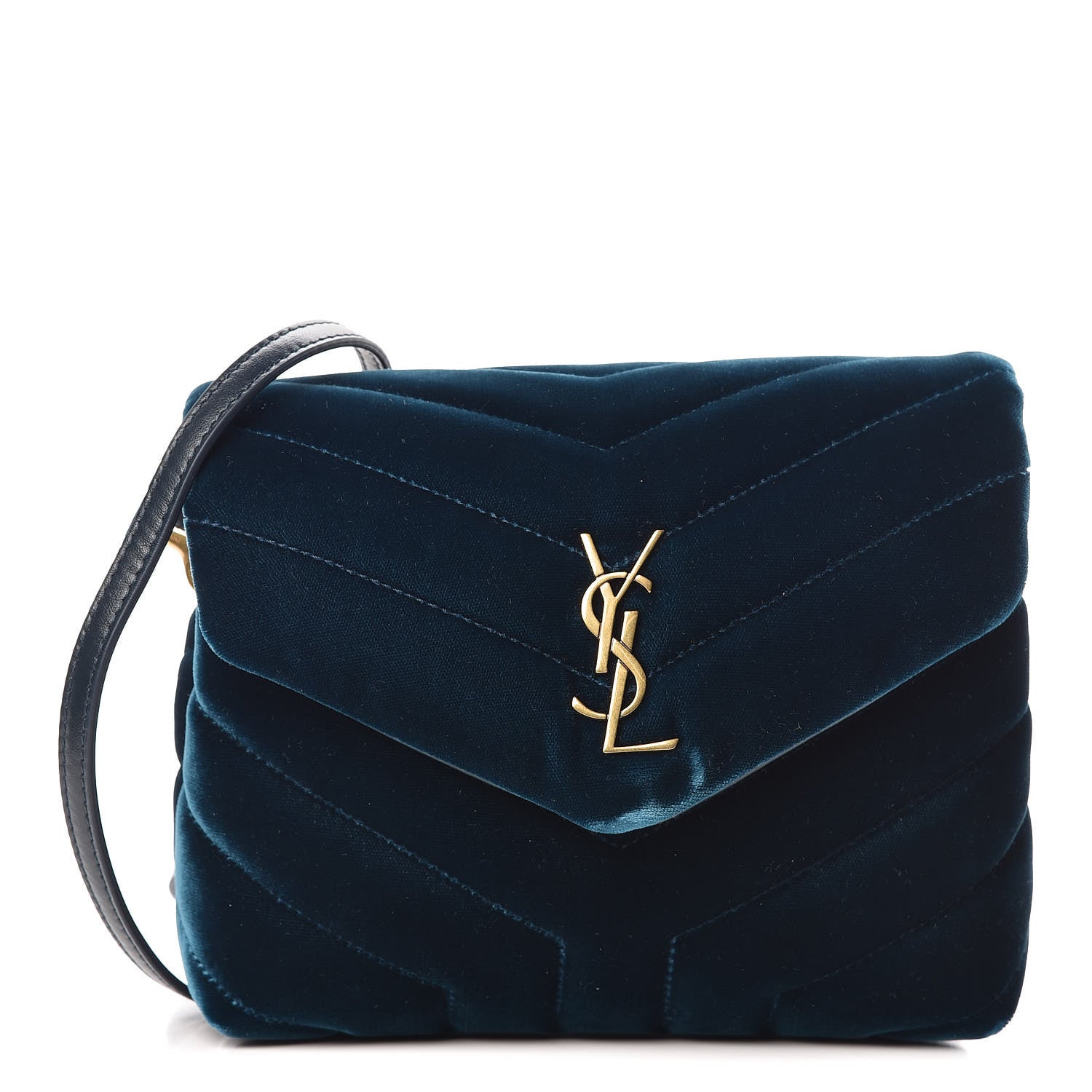 Saint Laurent Velvet Y Quilted Monogram Toy Loulou Chain Satchel Dark Ottanio 1 of 15