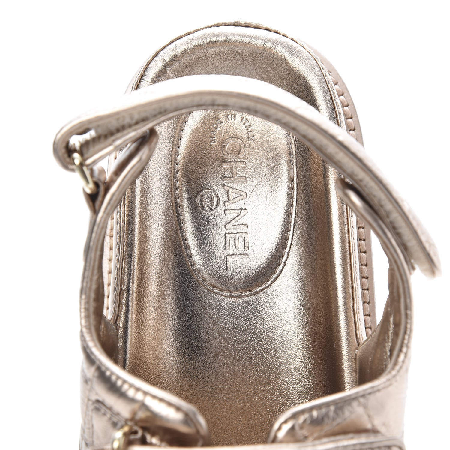 Chanel Metallic Lambskin Velcro Dad Sandals 38.5 Light Bronze 7 of 8