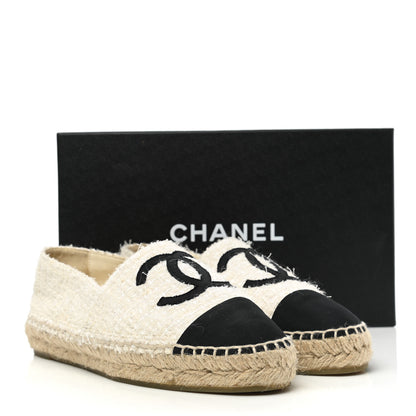 Chanel Tweed Grosgrain CC Espadrilles 38 White Black 10 of 10