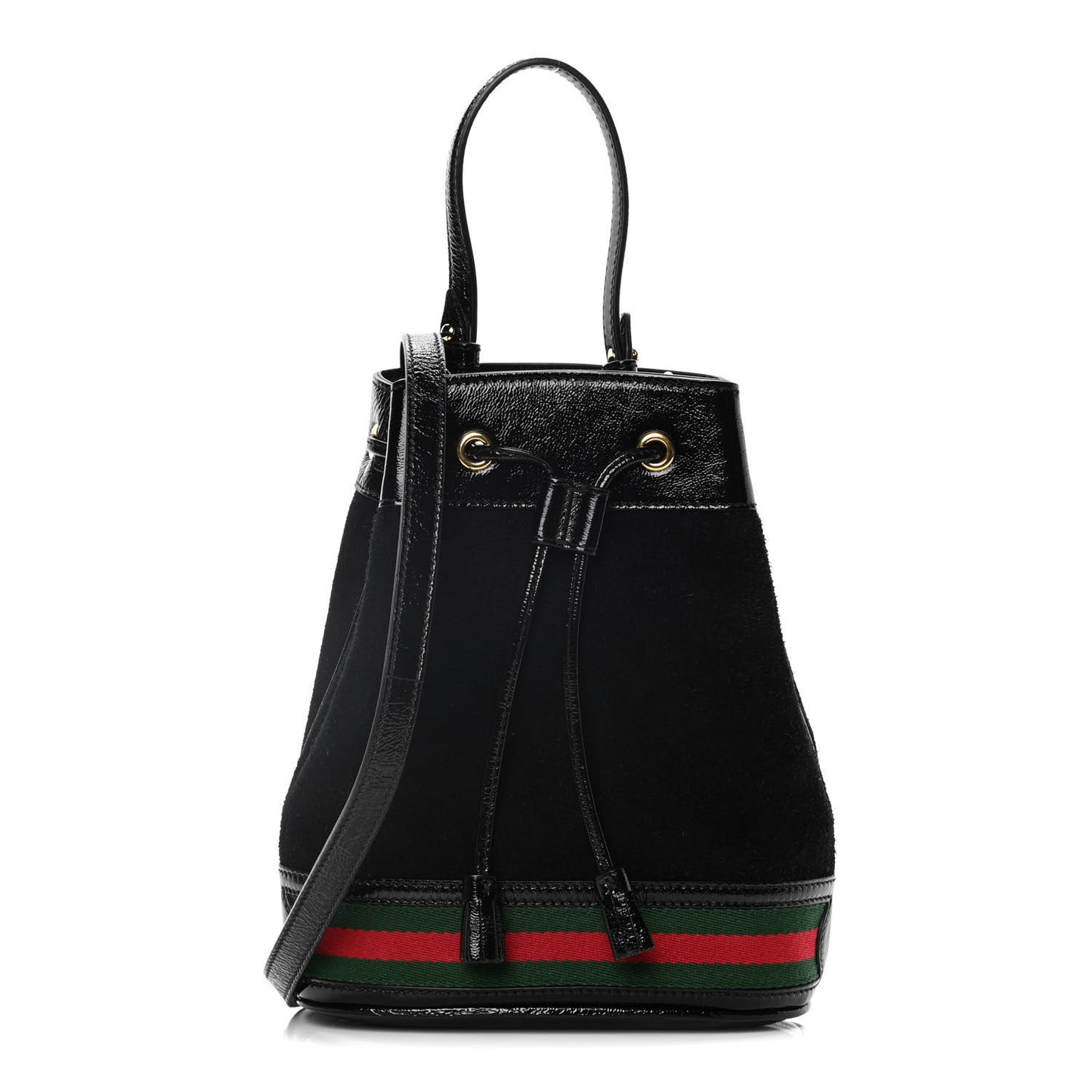 Suede Patent Web Small Ophidia Bucket Bag Black