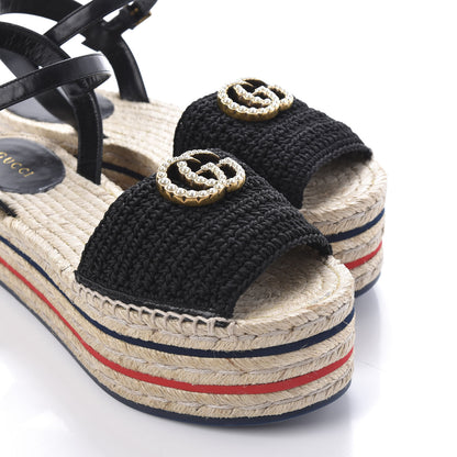 Gucci Cotton Malaga Kid Crochet Pearly GG Lilibeth Espadrille Platform Sandals 38.5 Black 11 of 12