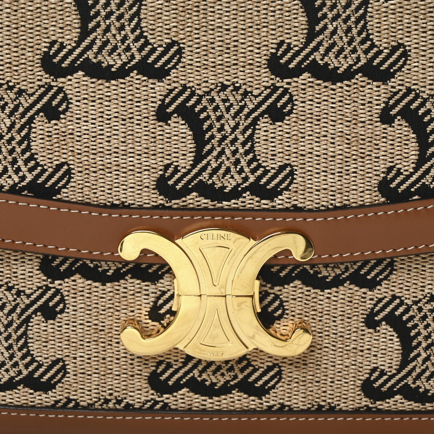 Canvas Calfskin Triomphe Embroidered Medium Triomphe Bag Tan