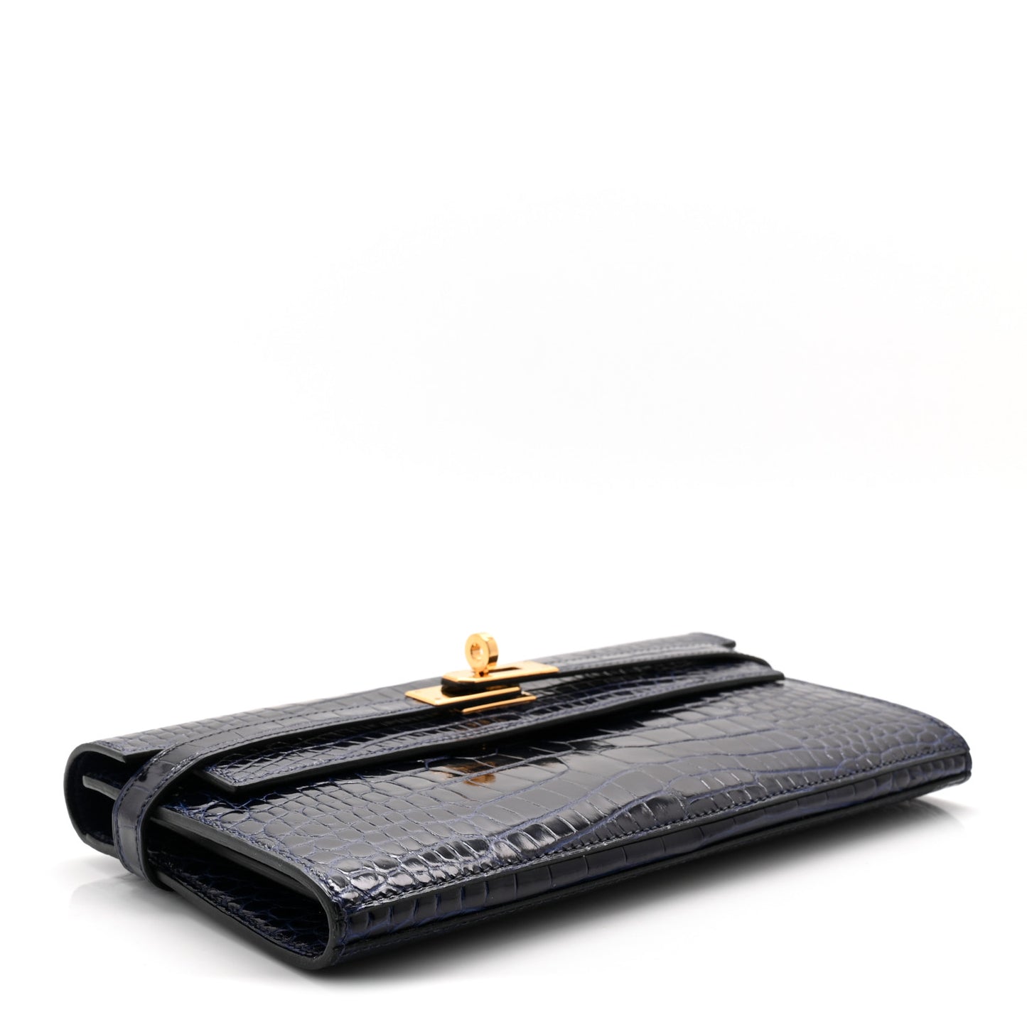 Shiny Alligator Kelly Longue Wallet Bleu Marine