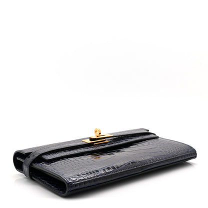 Hermes Shiny Alligator Kelly Longue Wallet Bleu Marine 4 of 9