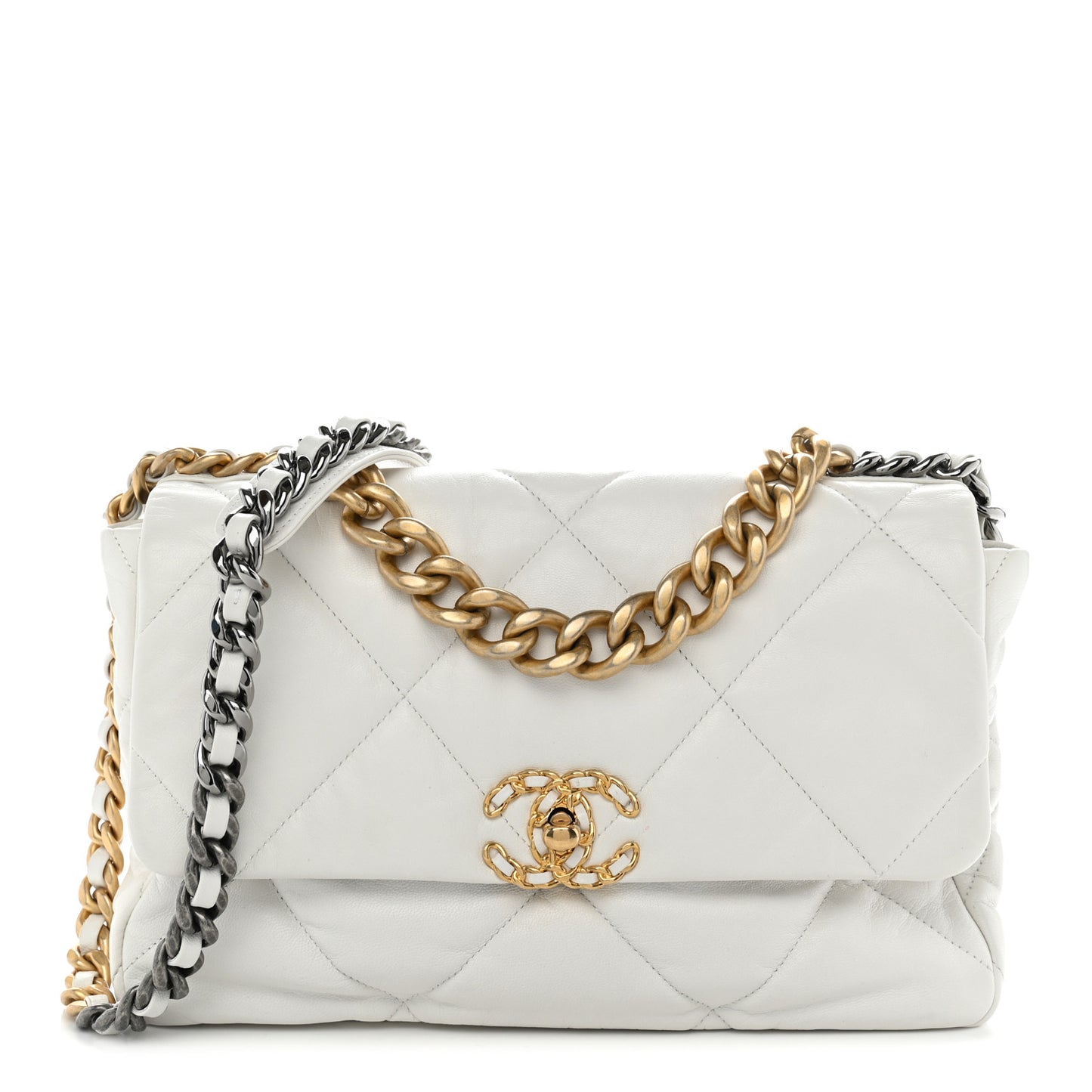 Lambskin Quilted Large Chanel 19 Flap White