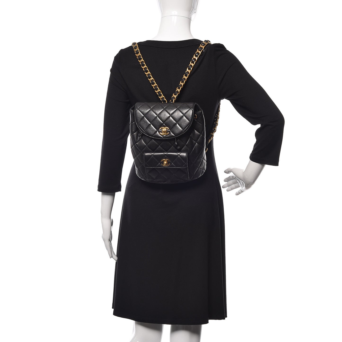 Lambskin Quilted Drawstring Backpack Black