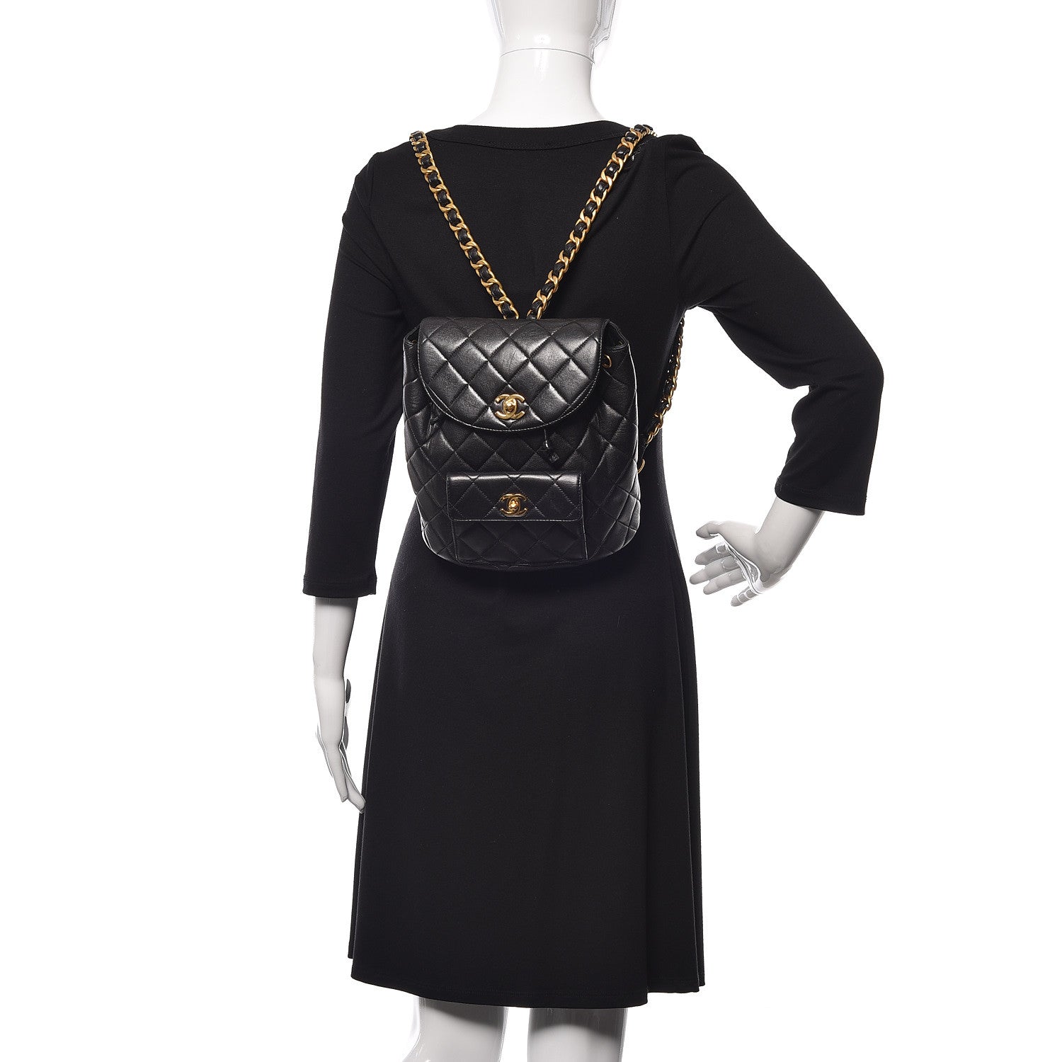 Chanel Lambskin Quilted Drawstring Backpack Black 2 of 11