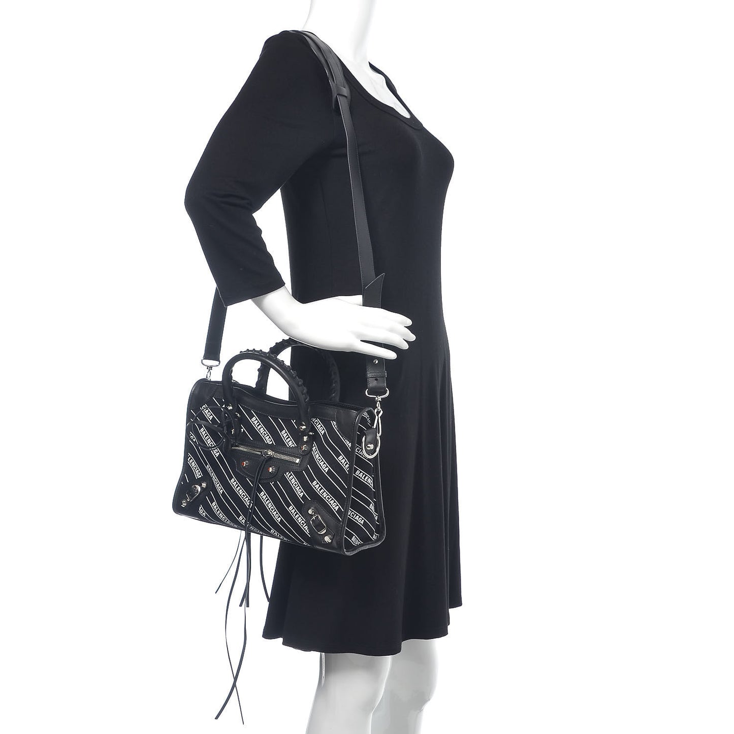 Veau Allover Logo Classic Silver Hardware S City Black White