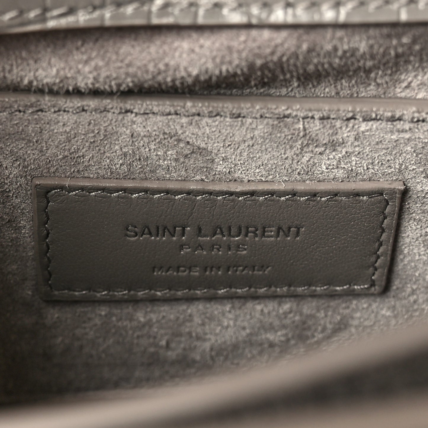 Calfskin Crocodile Embossed Medium Monogram Sunset Fog