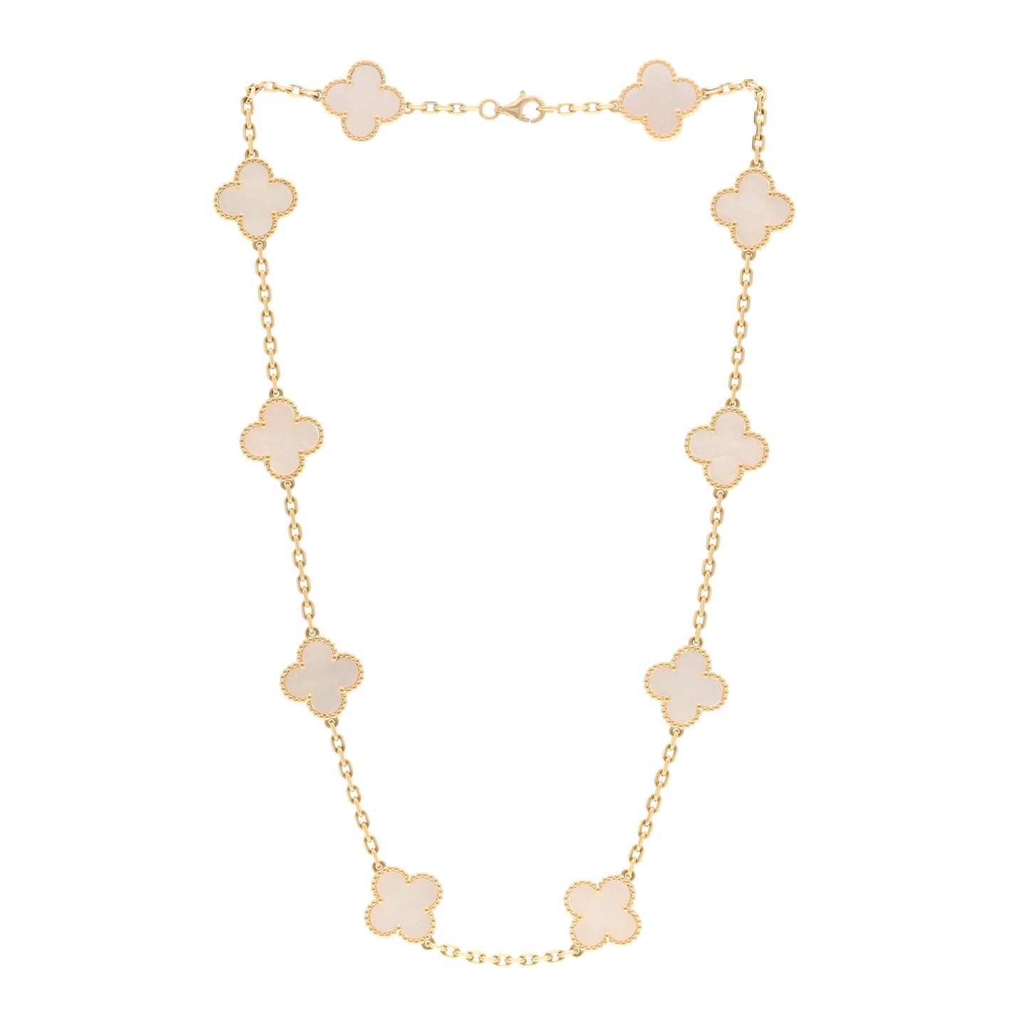 18K Yellow Gold Mother of Pearl 10 Motifs Vintage Alhambra Necklace