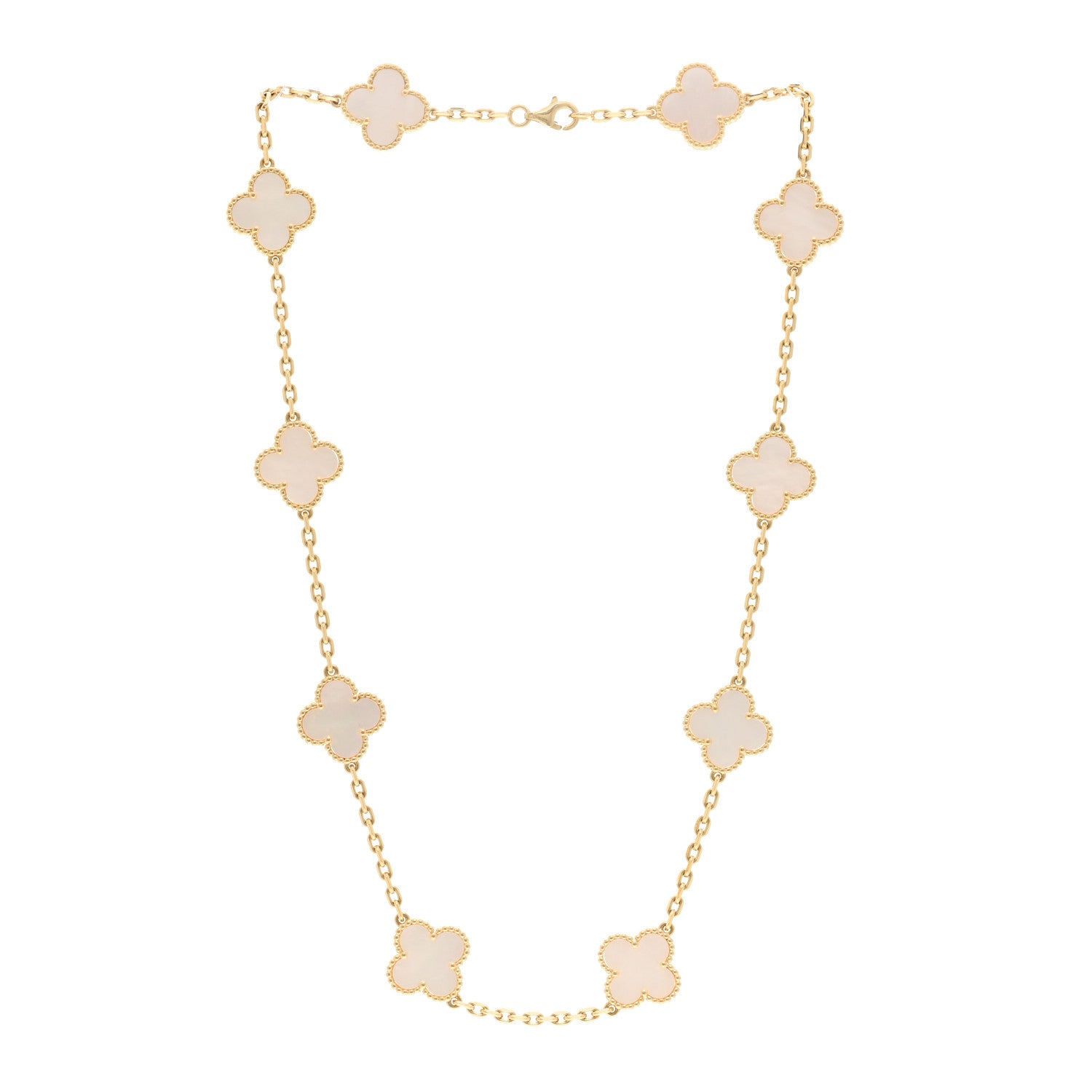 Van Cleef & Arpels 18K Yellow Gold Mother of Pearl 10 Motifs Vintage Alhambra Necklace 3 of 5