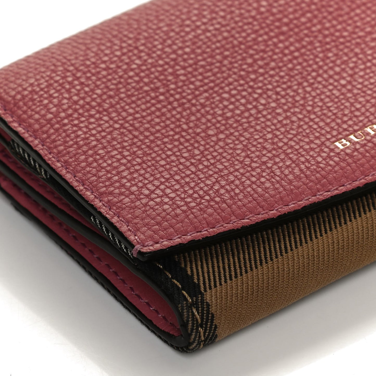 Grainy Calfskin House Check Wellington Wallet Pink