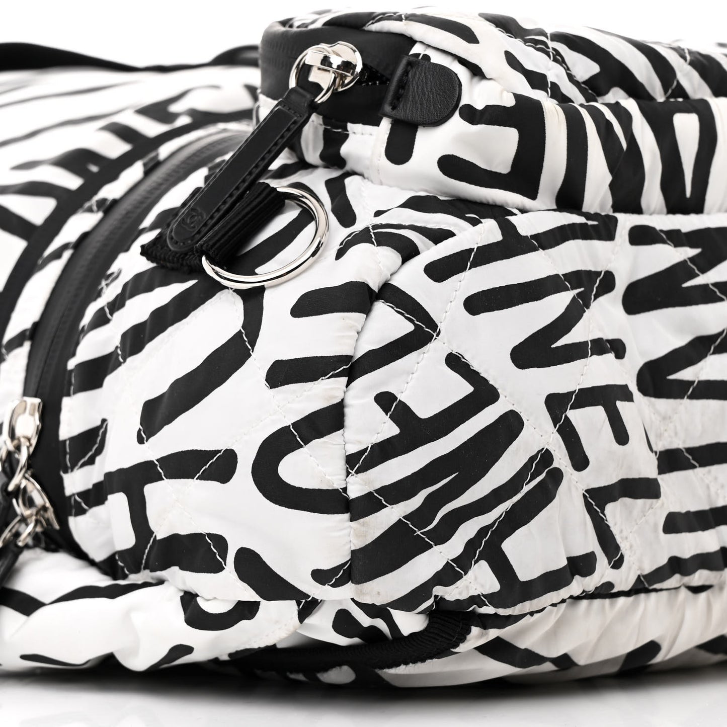 Nylon Printed Quilted Coco Neige Convertible Backpack Black White