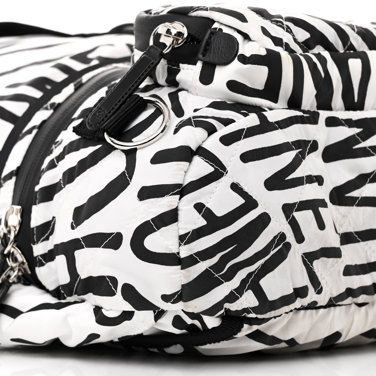Chanel Nylon Printed Quilted Coco Neige Convertible Backpack Black White 9 of 10