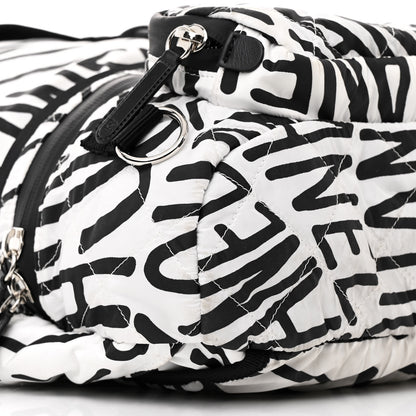 Chanel Nylon Printed Quilted Coco Neige Convertible Backpack Black White 9 of 10