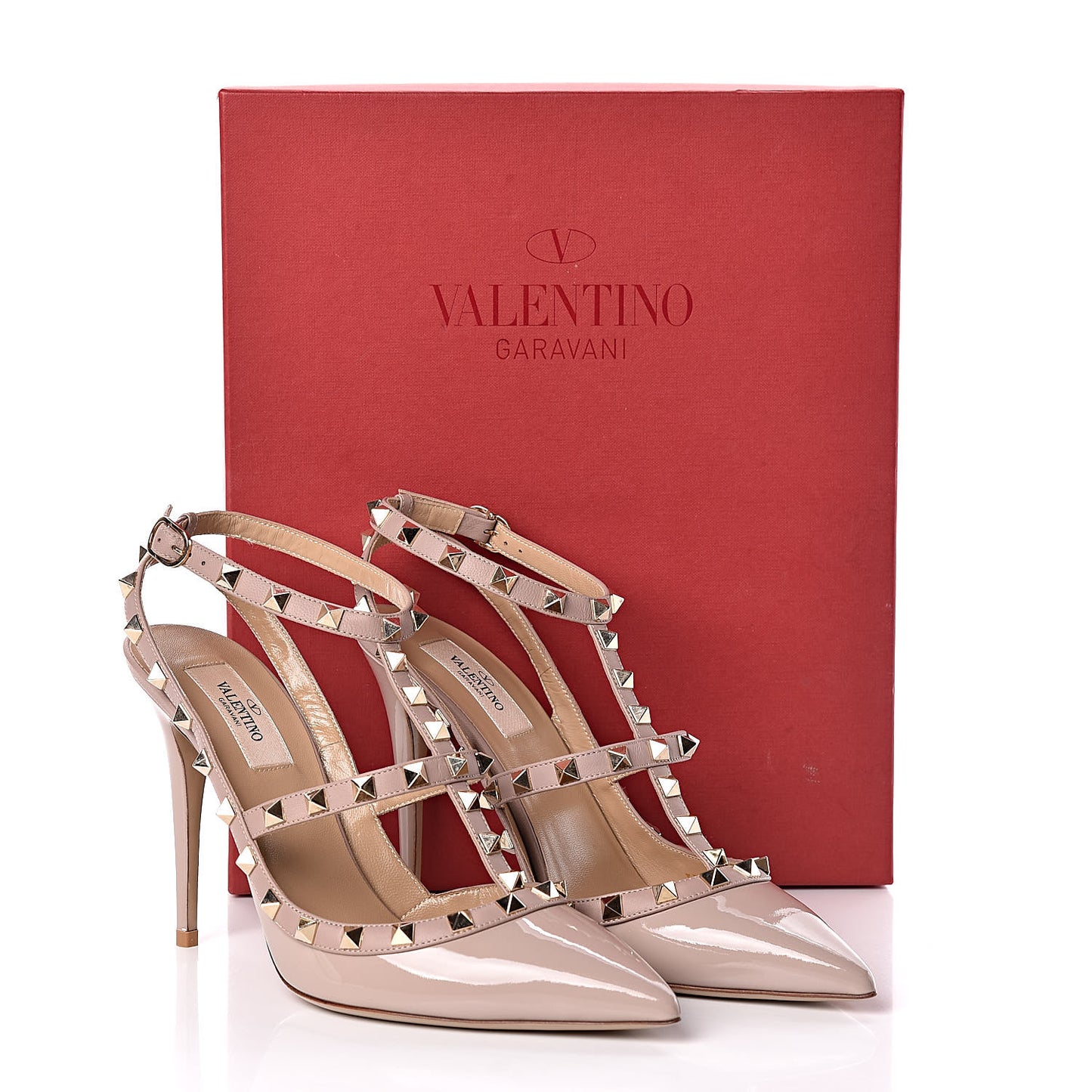 Patent Rockstud Ankle Strap Pumps 40 Poudre