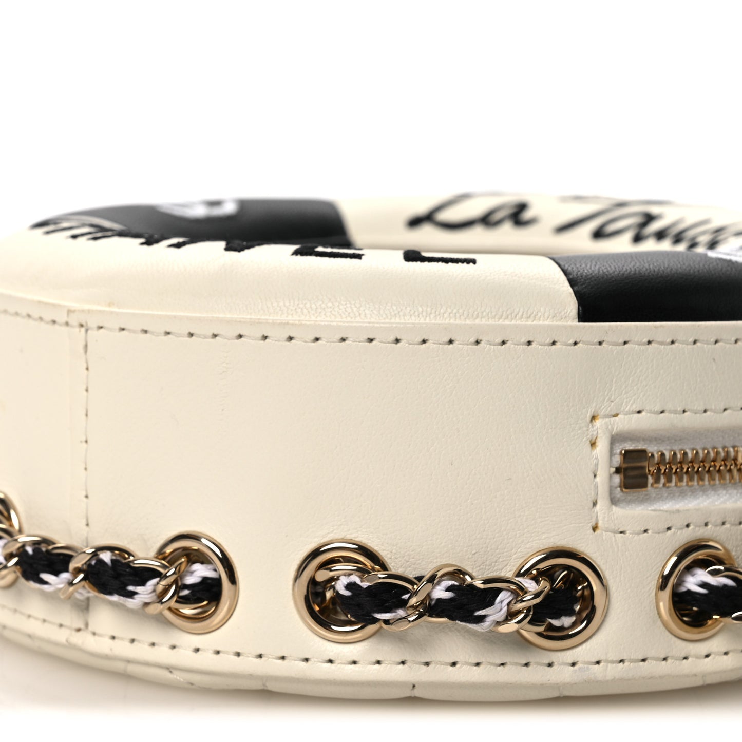 Lambskin Coco Lifesaver Round Bag Black White
