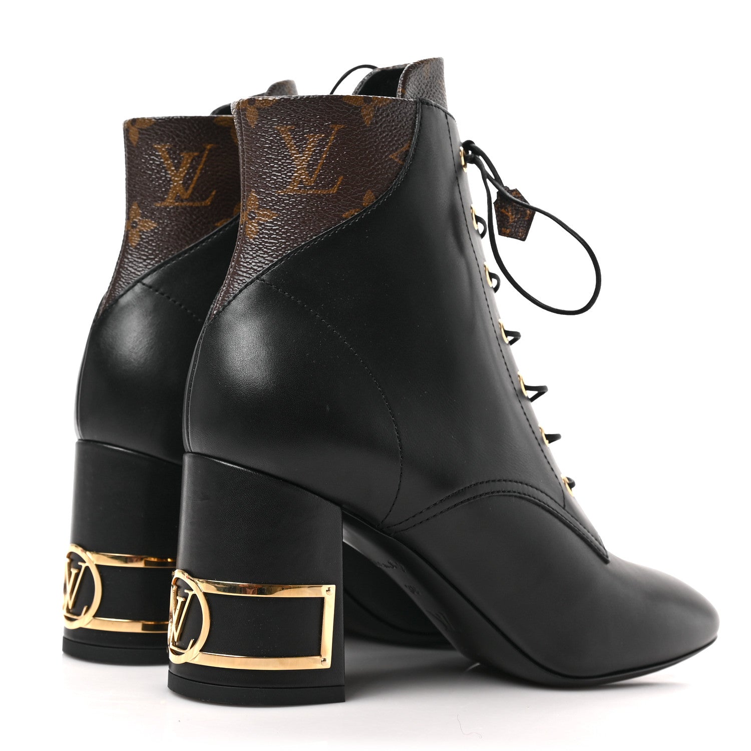 Louis Vuitton Calfskin Monogram Bliss Lace Up Ankle Boots 39 Black 4 of 9