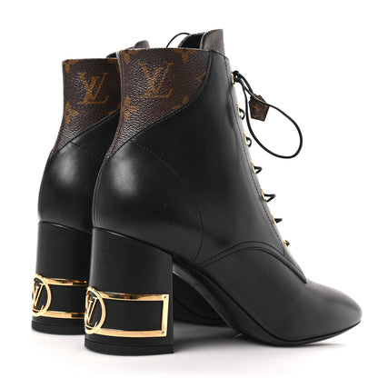 Louis Vuitton Calfskin Monogram Bliss Lace Up Ankle Boots 39 Black 4 of 9