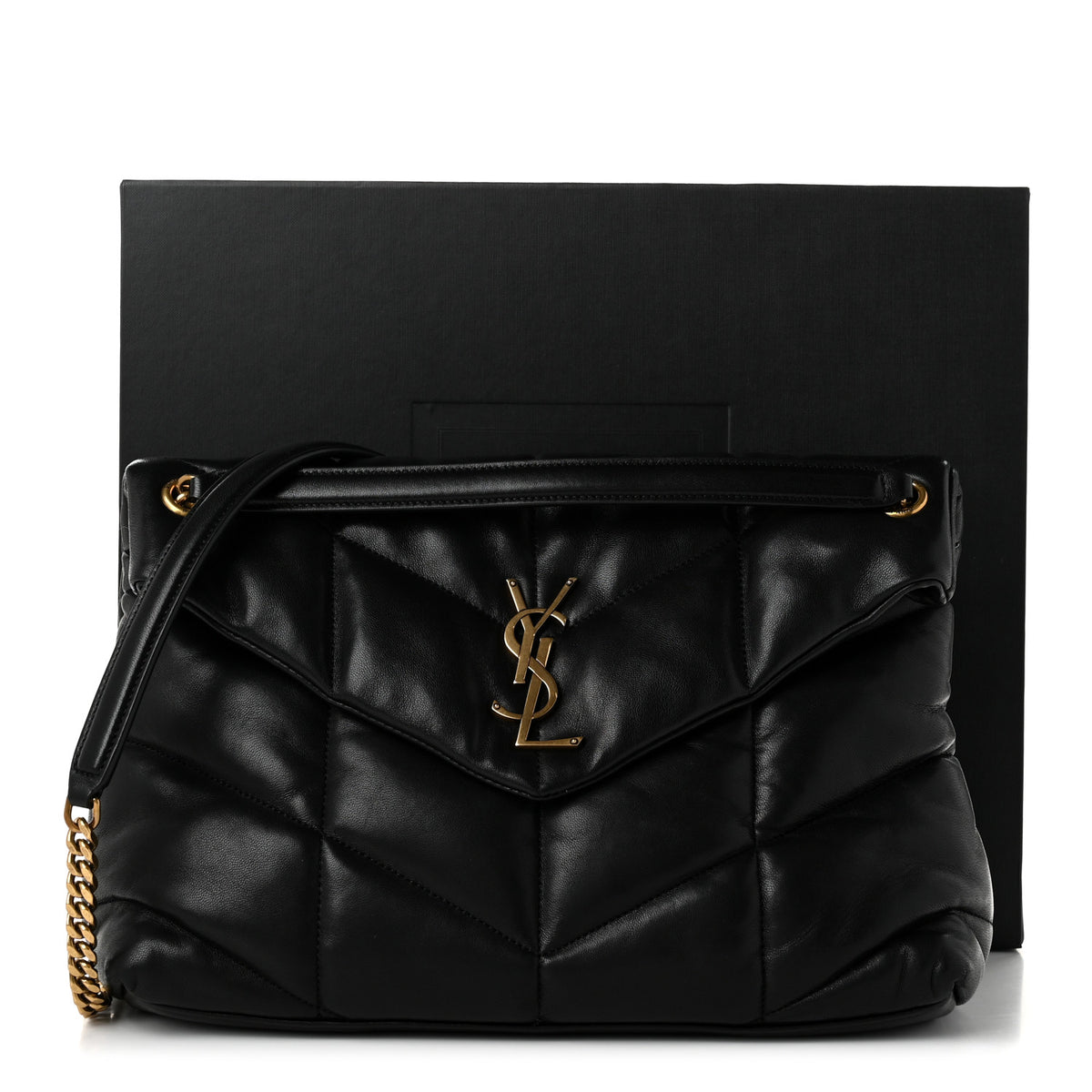 Saint Laurent Lambskin Quilted Medium Loulou Puffer Monogram Chain Satchel Black 11 of 11