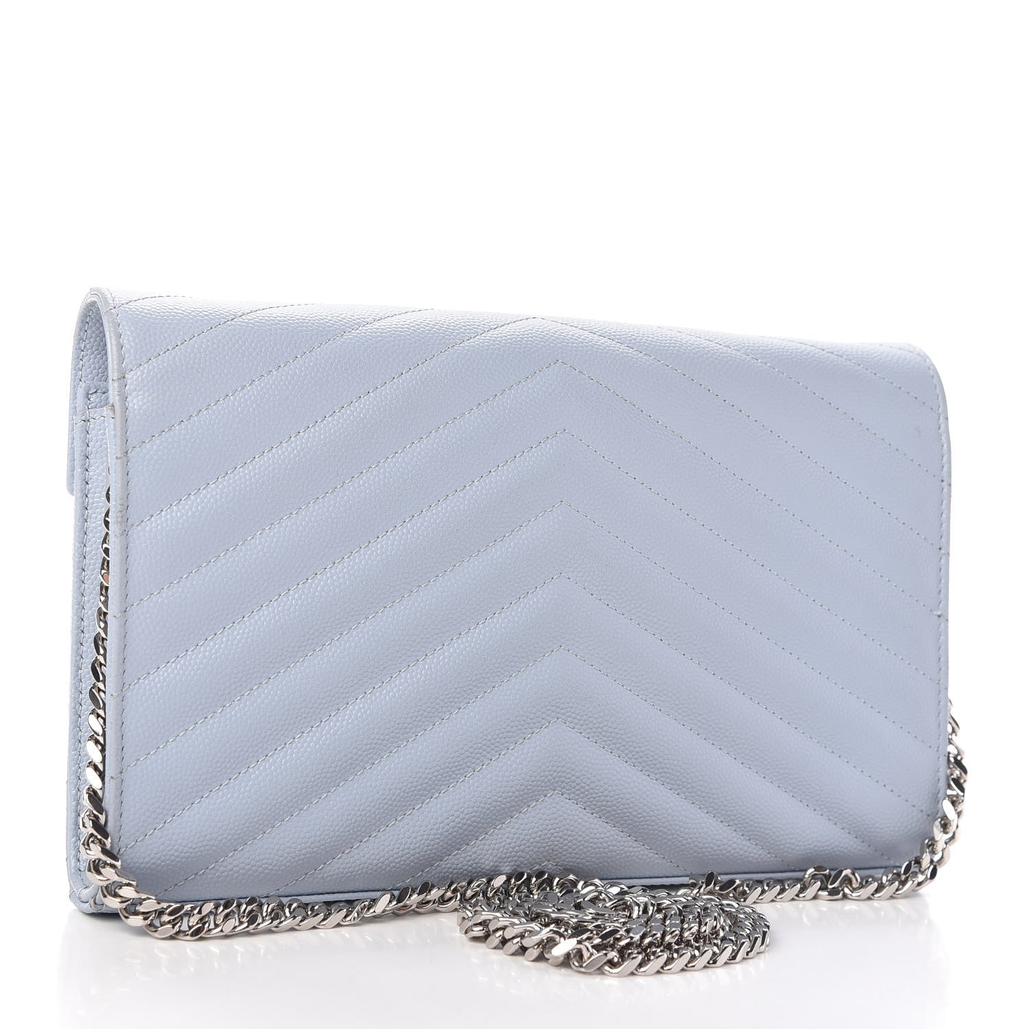 Saint Laurent Grain De Poudre Matelasse Chevron Monogram Chain Wallet Sky Blue 3 of 10