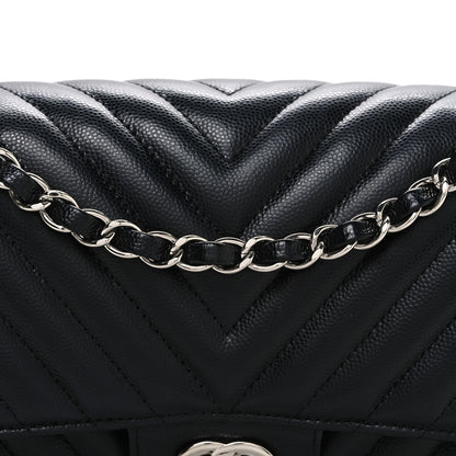 Chanel Caviar Chevron Quilted Medium Double Flap Black 8 of 10