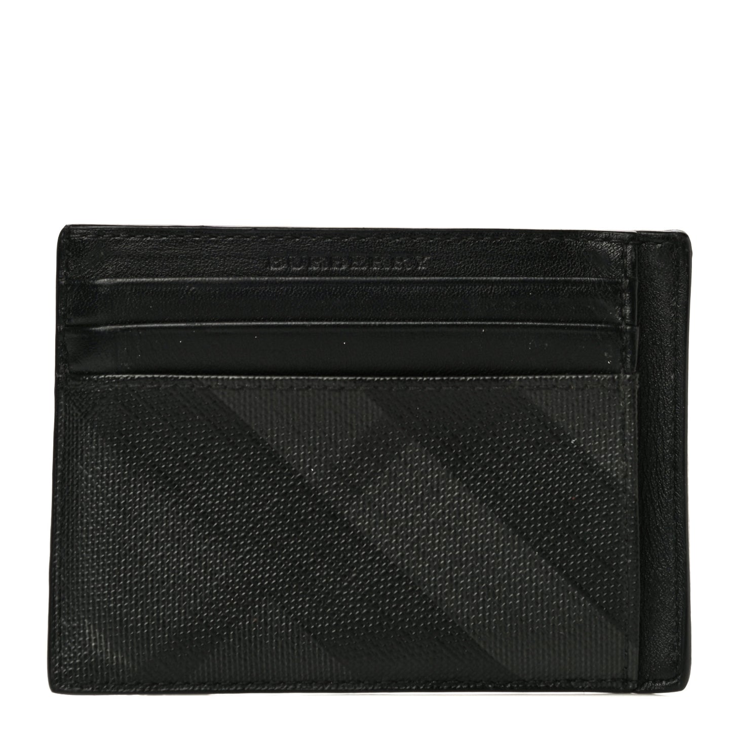 Grained Calfskin London Check Money Clip Card Case Navy Black