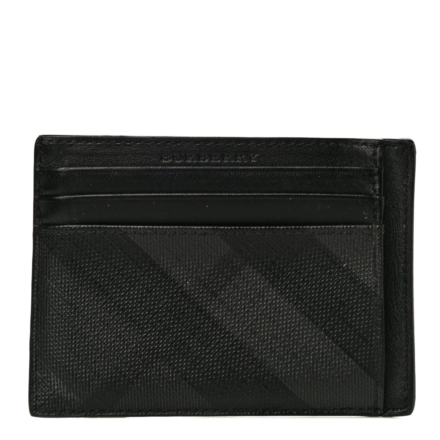 Burberry Grained Calfskin London Check Money Clip Card Case Navy Black 1 of 10