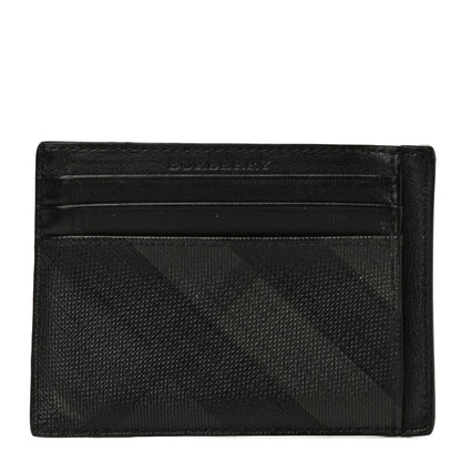 Burberry Grained Calfskin London Check Money Clip Card Case Navy Black 1 of 10