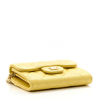 Chanel Caviar Quilted Flap Card Holder On Chain Yellow 3 of 6