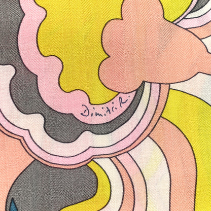 Hermes Cashmere Silk Faubourg Rainbow Shawl 140 Rose Jaune Vif Etoupe 6 of 7
