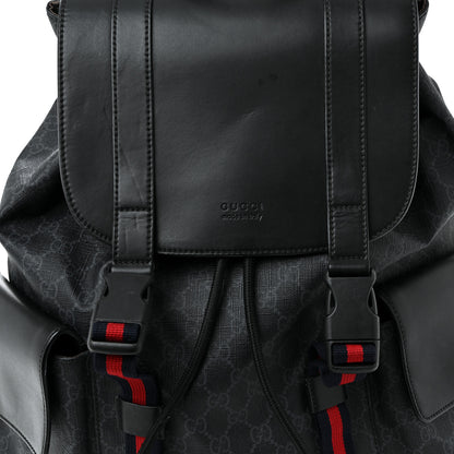 Gucci Soft GG Supreme Monogram Calfskin Web Double Buckle Backpack Black 8 of 13