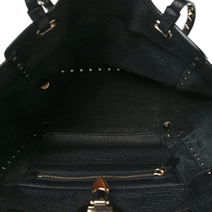 Valentino Garavani Pebbled Calfskin Small Rockstud Tote Black 5 of 9