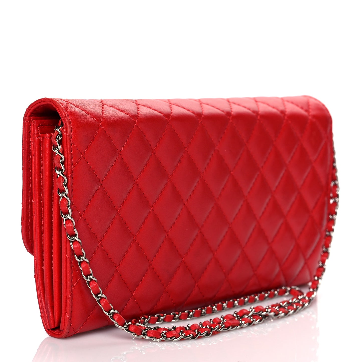 Lambskin Quilted Chain Clutch Flap Red