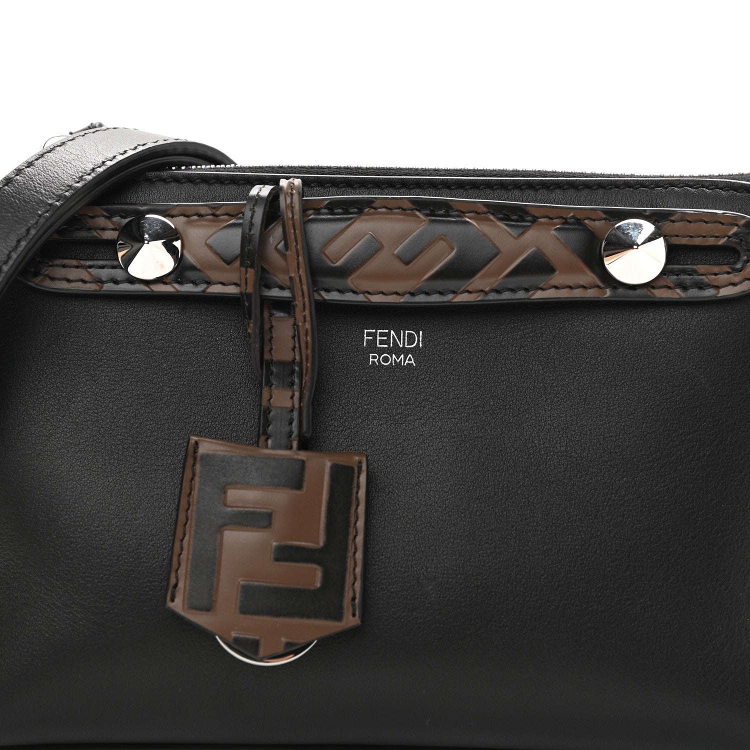 Fendi Vitello Dolce Bi-Color FF 1974 Embossed Mini By The Way Boston Bag Black Maya 10 of 12