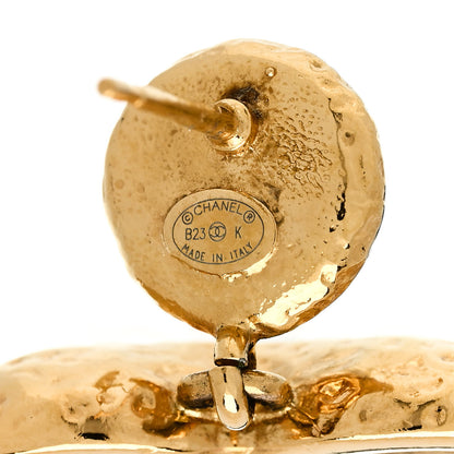 Chanel Metal Pearl Resin CC Heart Drop Earrings Gold Black 4 of 5