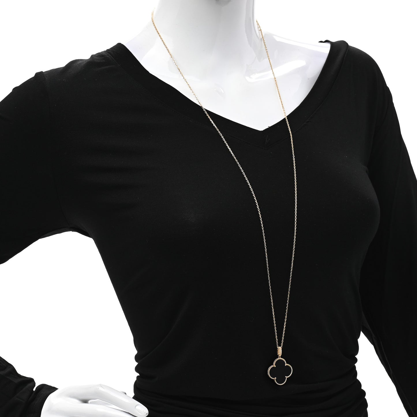 18K Yellow Gold Black Onyx Magic Alhambra Pendant Necklace