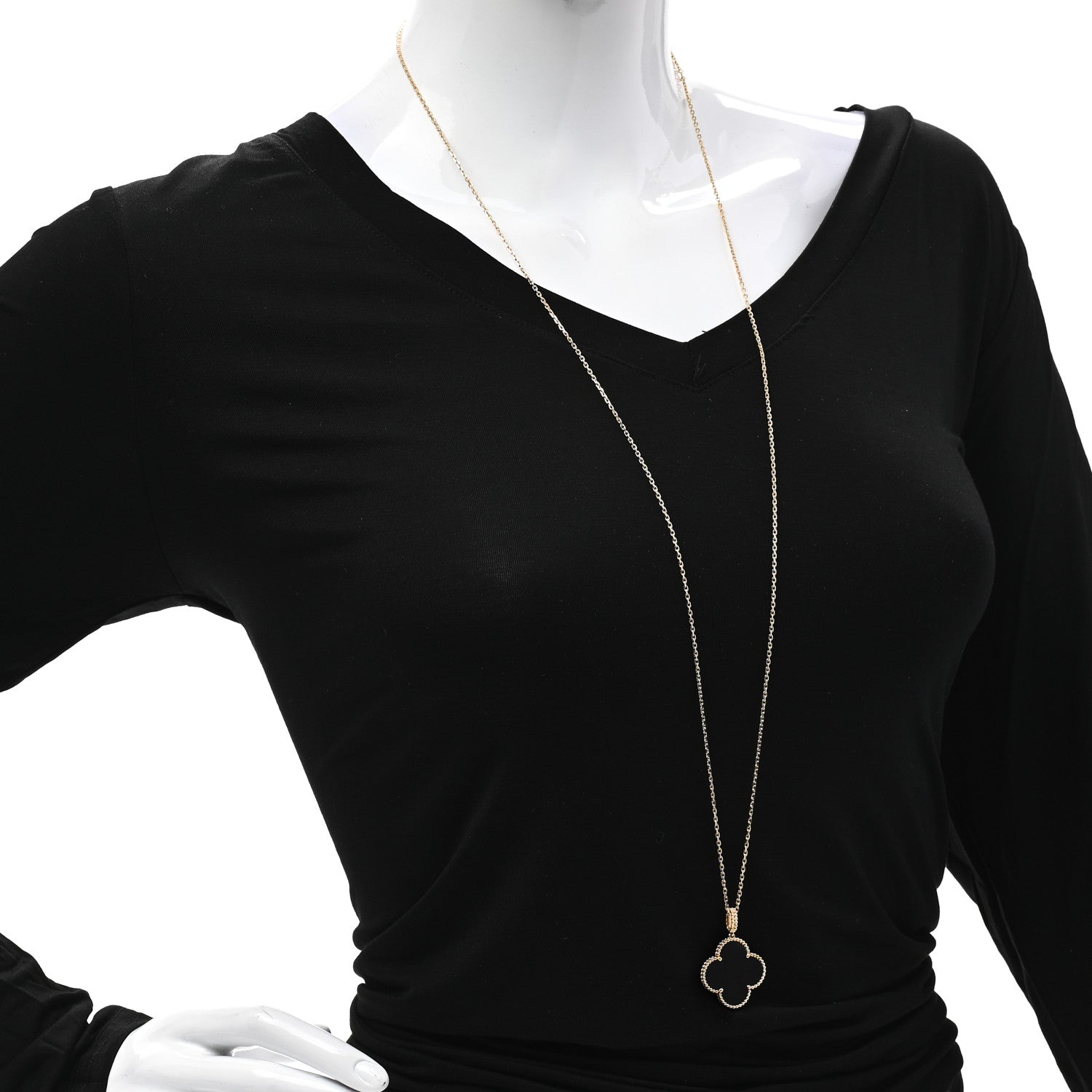 Van Cleef & Arpels 18K Yellow Gold Black Onyx Magic Alhambra Pendant Necklace 2 of 7