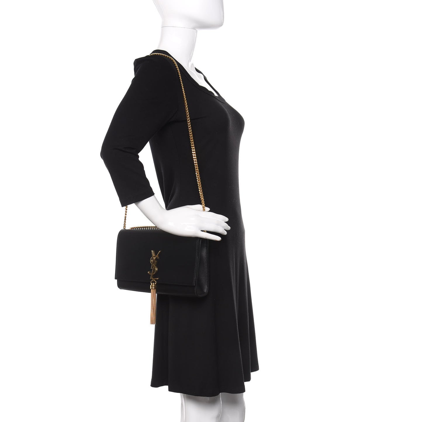 Smooth Calfskin Medium Classic Monogram Kate Tassel Satchel Black
