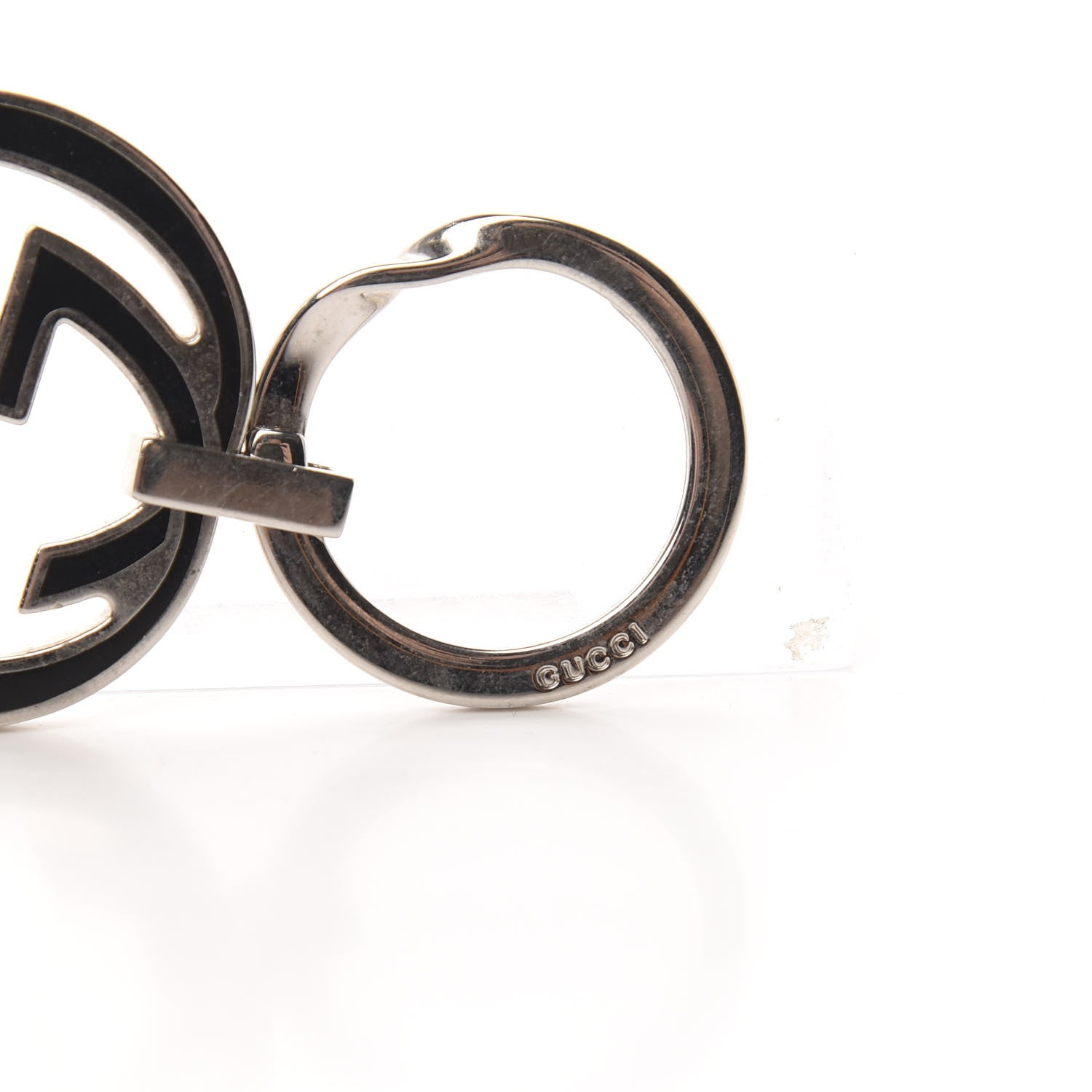 Gucci Metal Enamel Interlocking G Key Chain Silver Black 3 of 5