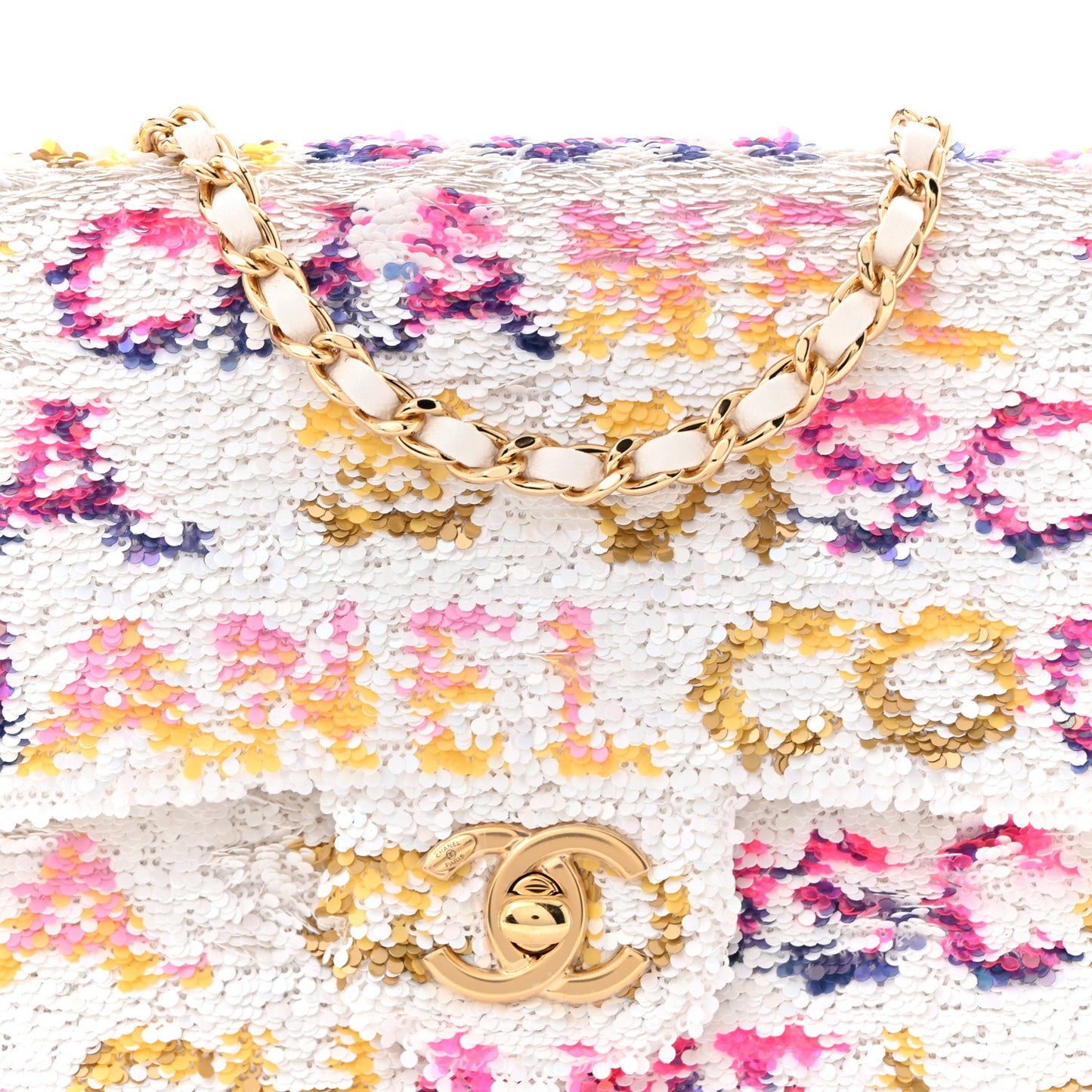 Sequin Logo CC Small Single Flap White Multicolor