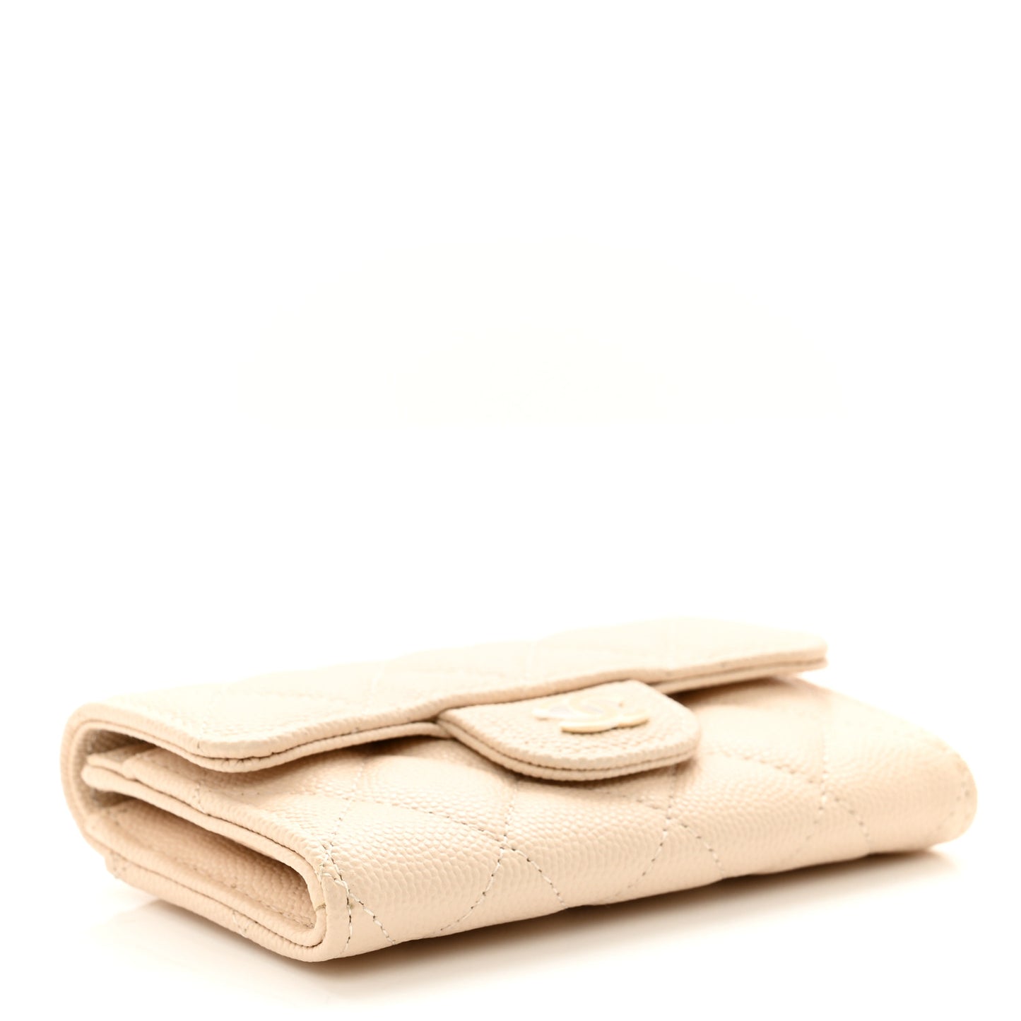 Caviar Quilted Flap Card Holder Wallet Light Beige