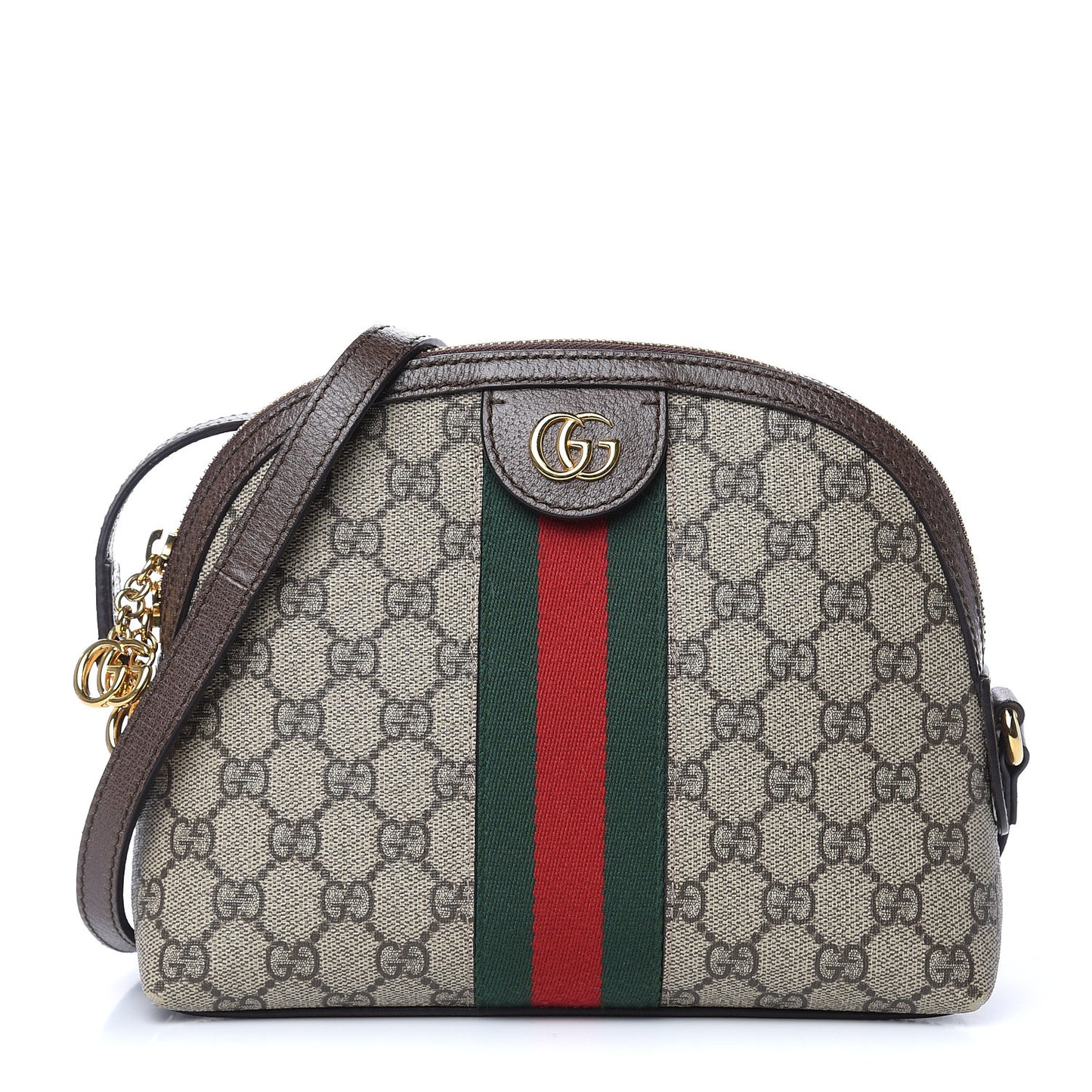 GG Supreme Monogram Textured Dollar Calfskin Web Small Ophidia Dome Shoulder Bag Beige Ebony New Acero