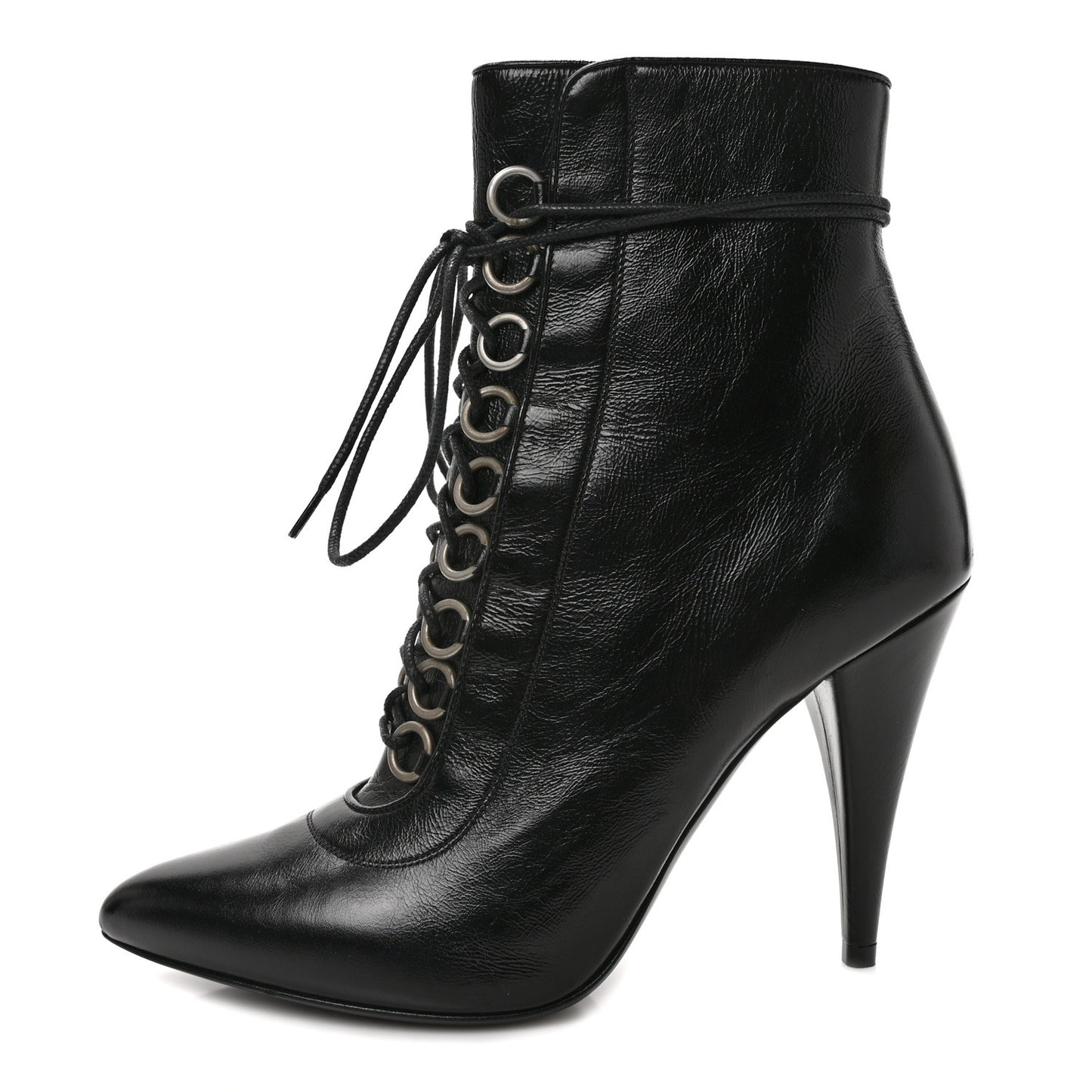 Shiny Calfskin Fetish Lace Up Ankle Boots 36.5 Black