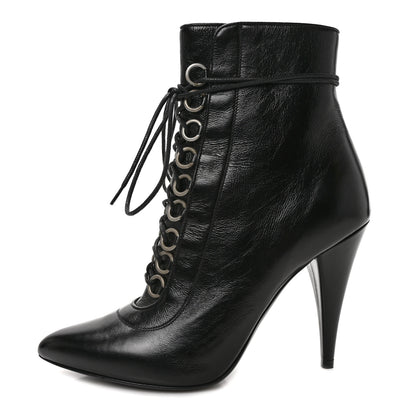 Saint Laurent Shiny Calfskin Fetish Lace Up Ankle Boots 36.5 Black 1 of 9