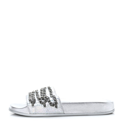 Chanel Metallic Lambskin Chain Flat Sandals 37 Silver 1 of 9